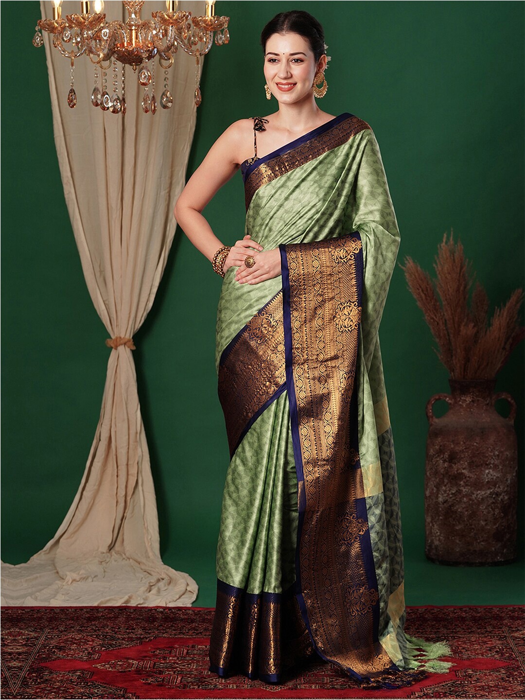 

Mitera Woven Design Zari Banarasi Saree, Lime green