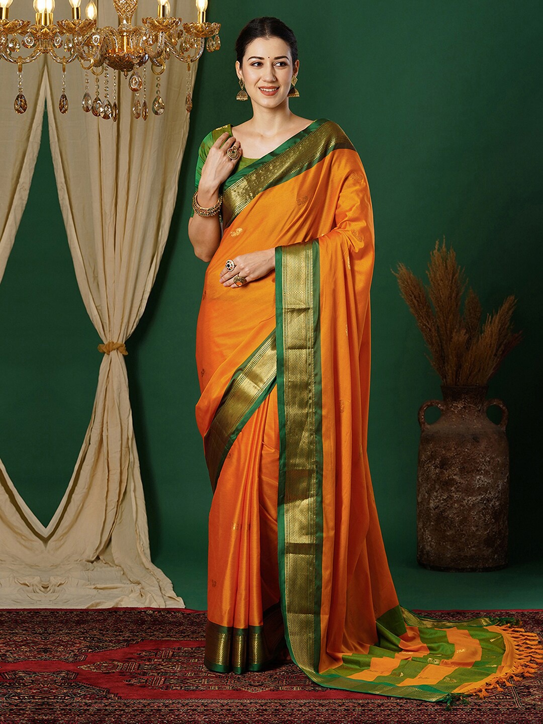 

Mitera Ethnic Motifs Zari Banarasi Saree, Yellow