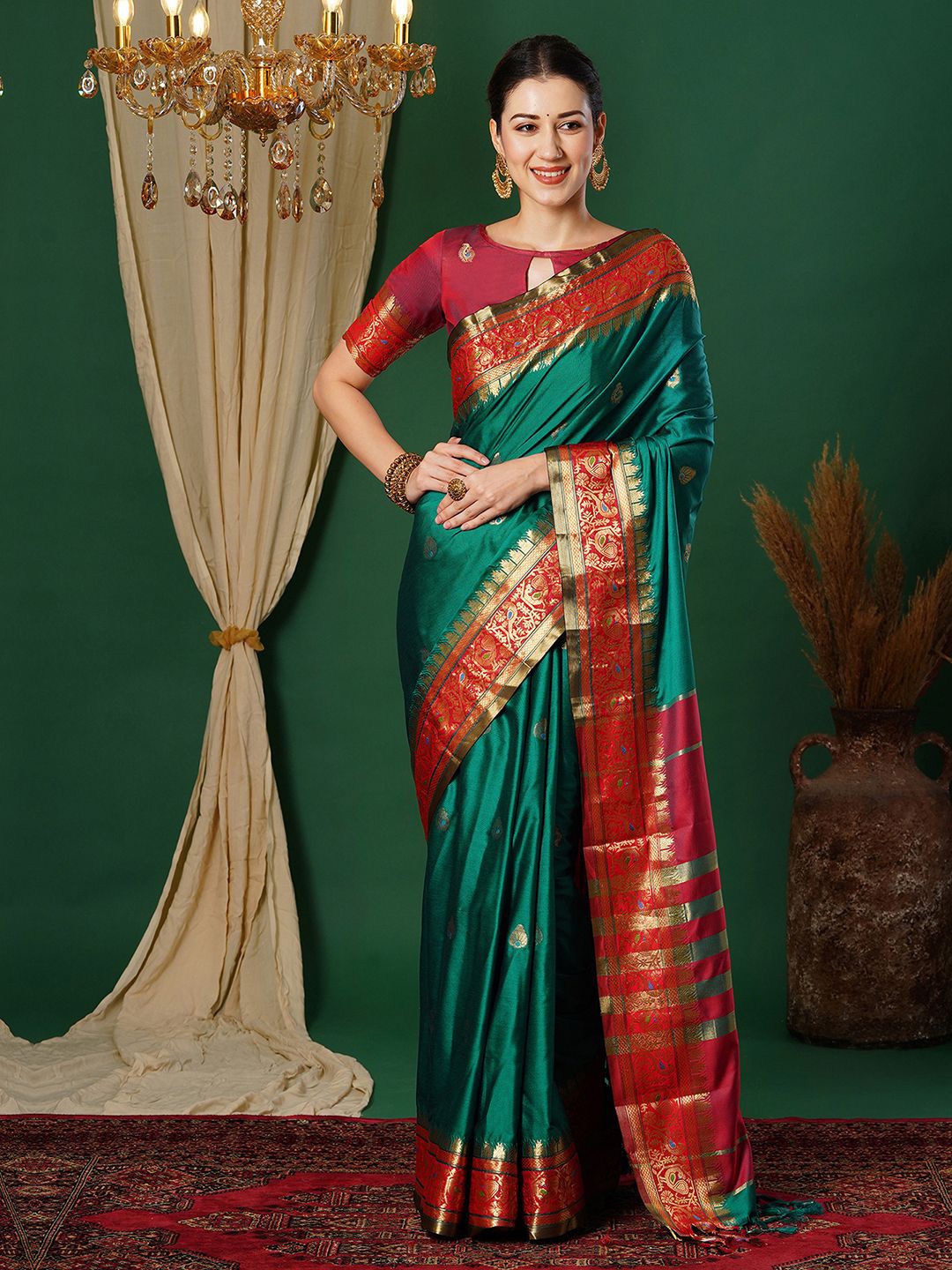 

Mitera Woven Design Zari Banarasi Saree, Teal