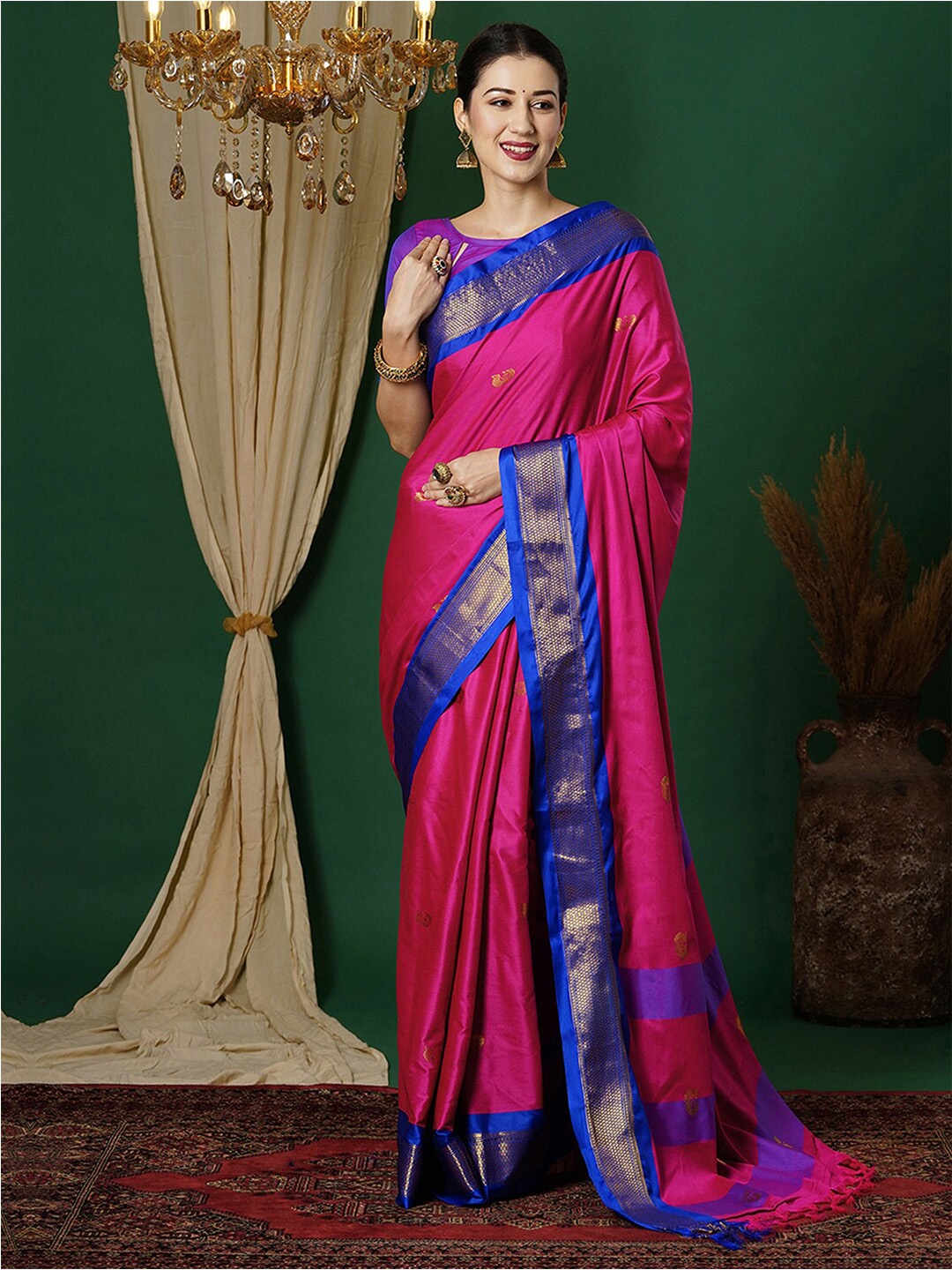 

Mitera Woven Design Zari Banarasi Saree, Pink