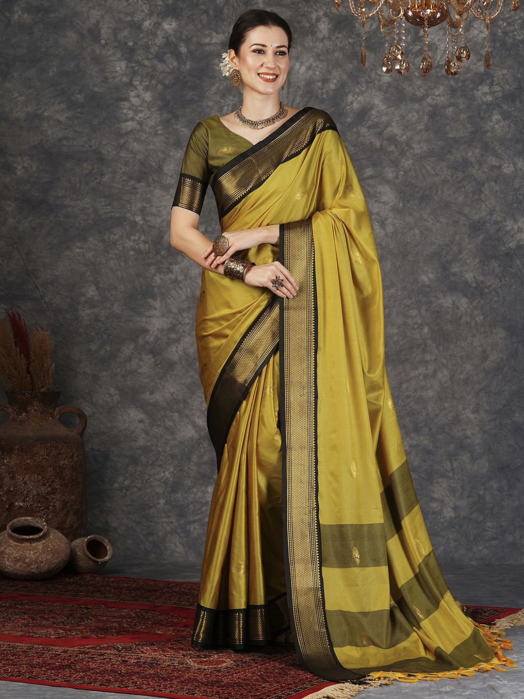 

Mitera Woven Design Zari Banarasi Saree, Yellow