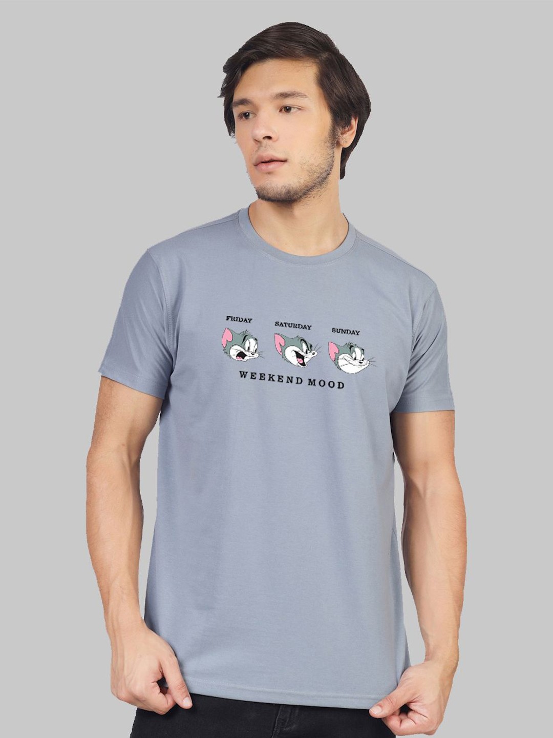 

Greylongg Typography Printed Cotton T-shirt, Grey