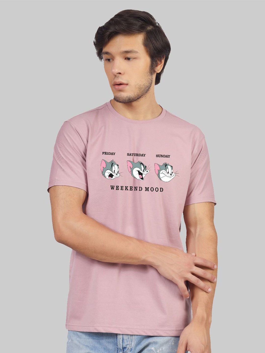 Greylongg Purple Graphic Printed Round Neck Short Sleeves T-shirt