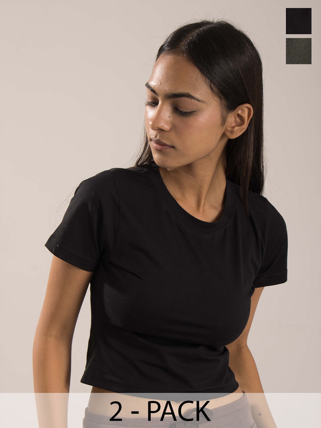 

ONEWAY Pack of 2 Slim Fit Crop Top, Black