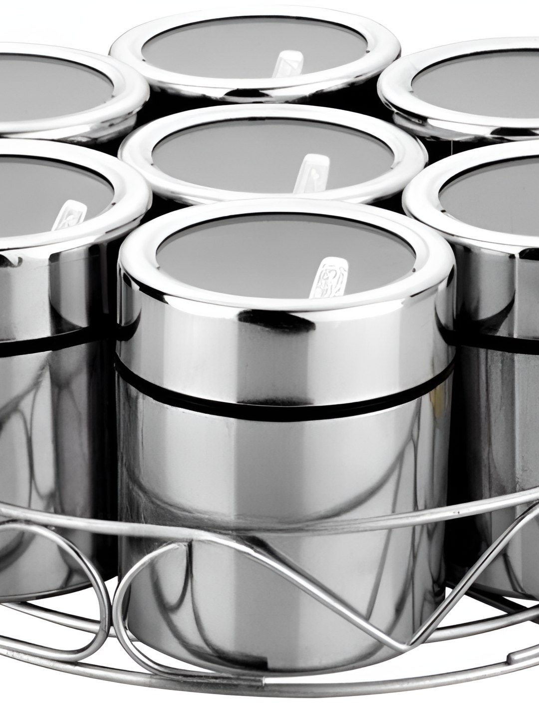 

STEEPLE Silver toned 15 Pieces Stainless Steel Spice Box Set With Stand 175ml Each