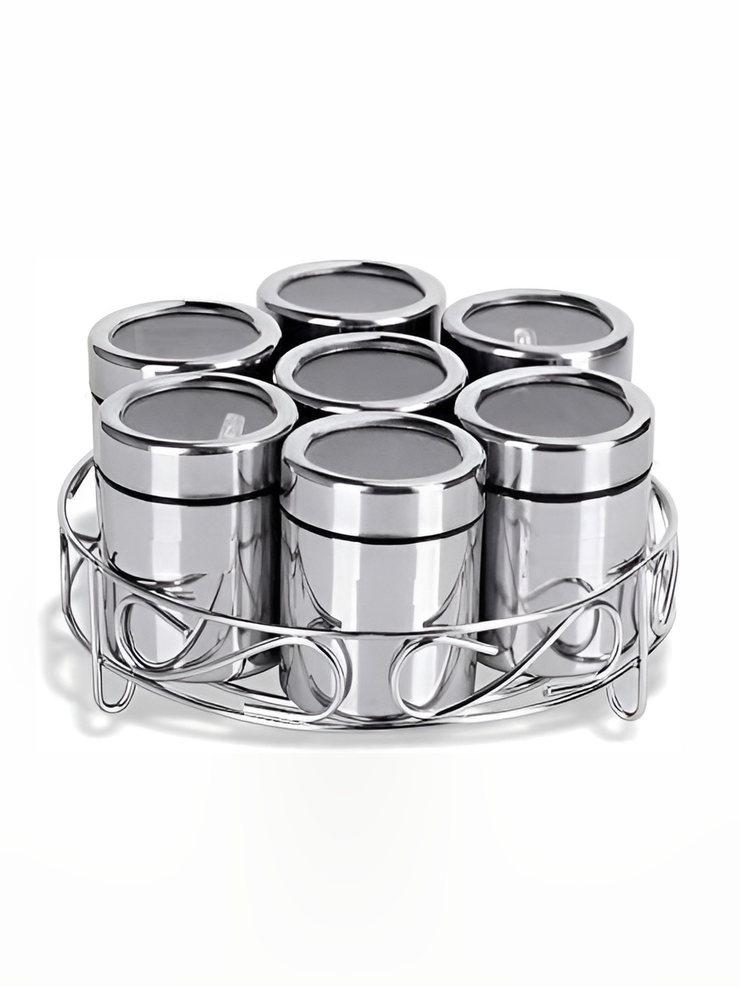 

STEEPLE Silver toned 7 Pieces Stainless Steel & Metal Masala Container