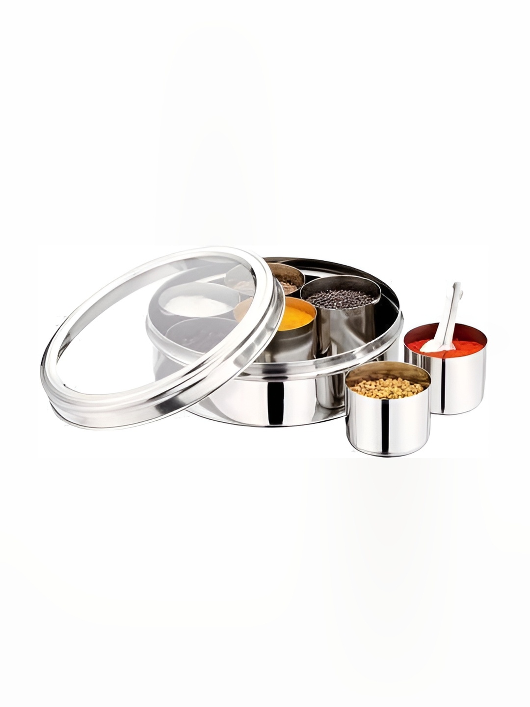 

STEEPLE Silver Tone & Transparent 7 Pieces Stainless Steel Spice Box Set