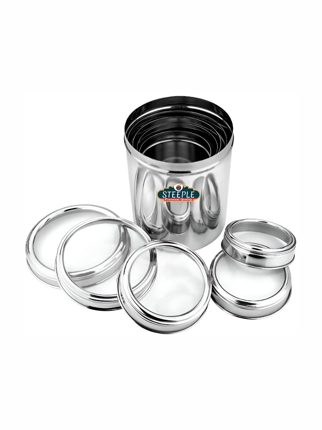 

STEEPLE Set of 5 Silver Stainless Steel & Metal Storage Containers