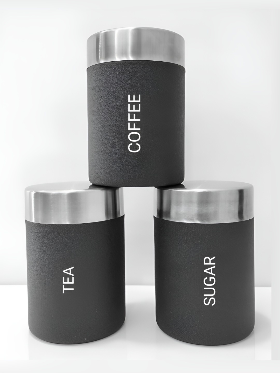 

STEEPLE Black 3 Pieces Stainless Steel Canisters 800 ml Each