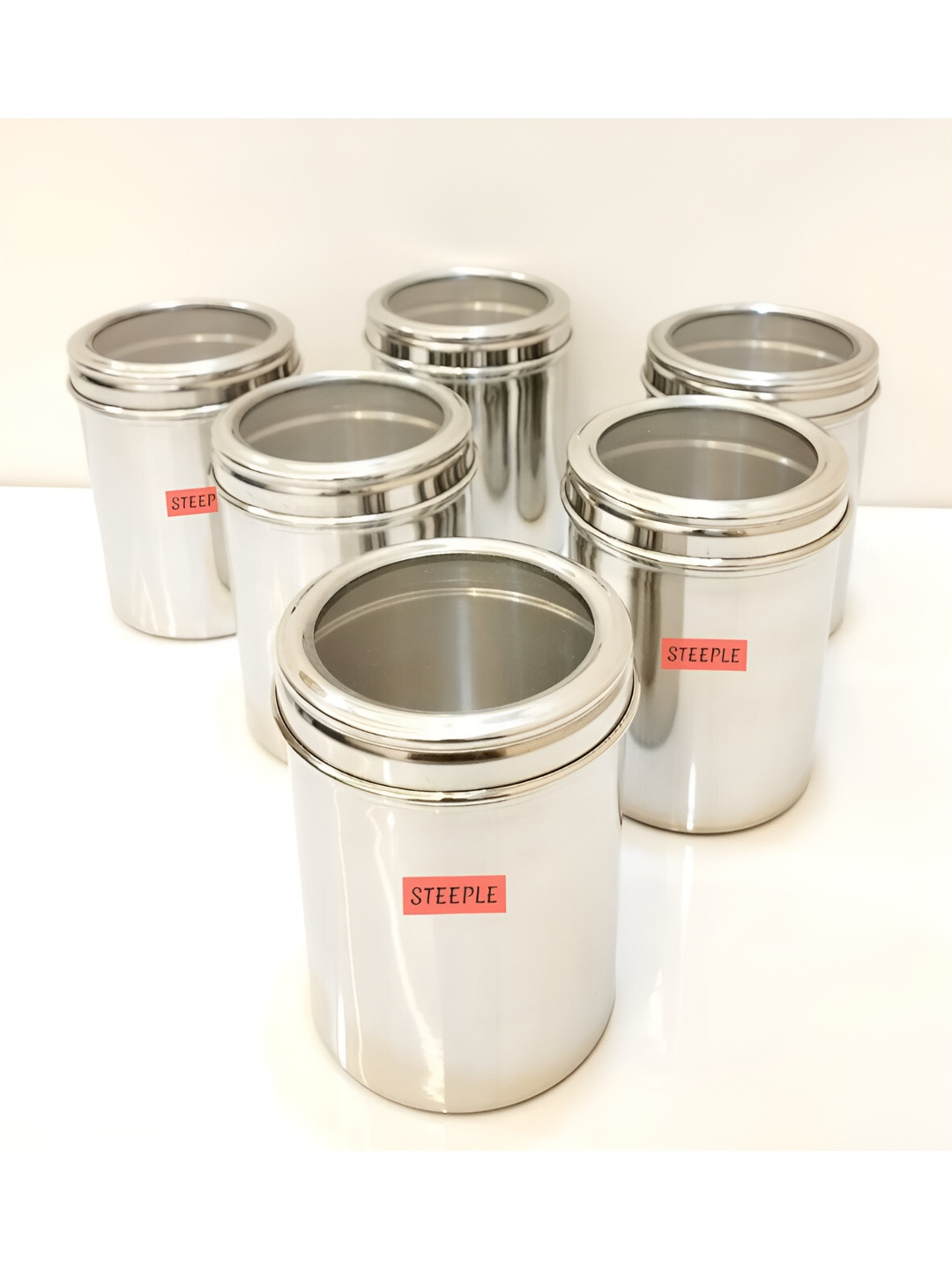 

STEEPLE Pack Of 6 Silver Stainless Steel Container