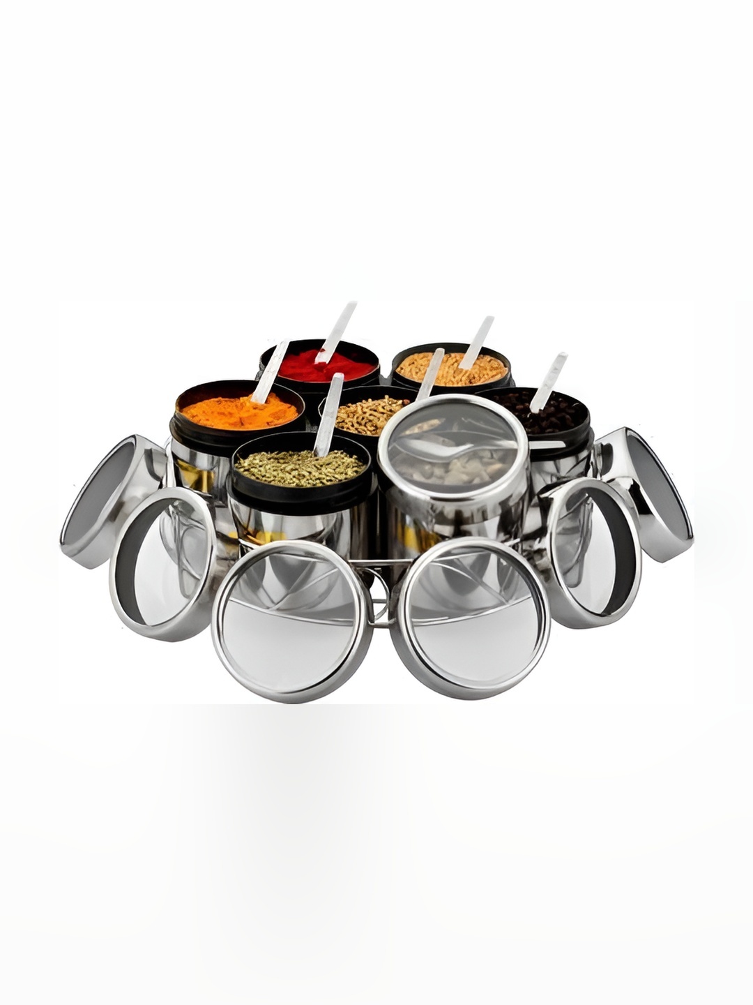 

STEEPLE Silver toned 7 Pieces Stainless Steel Spice Box Set 200ml