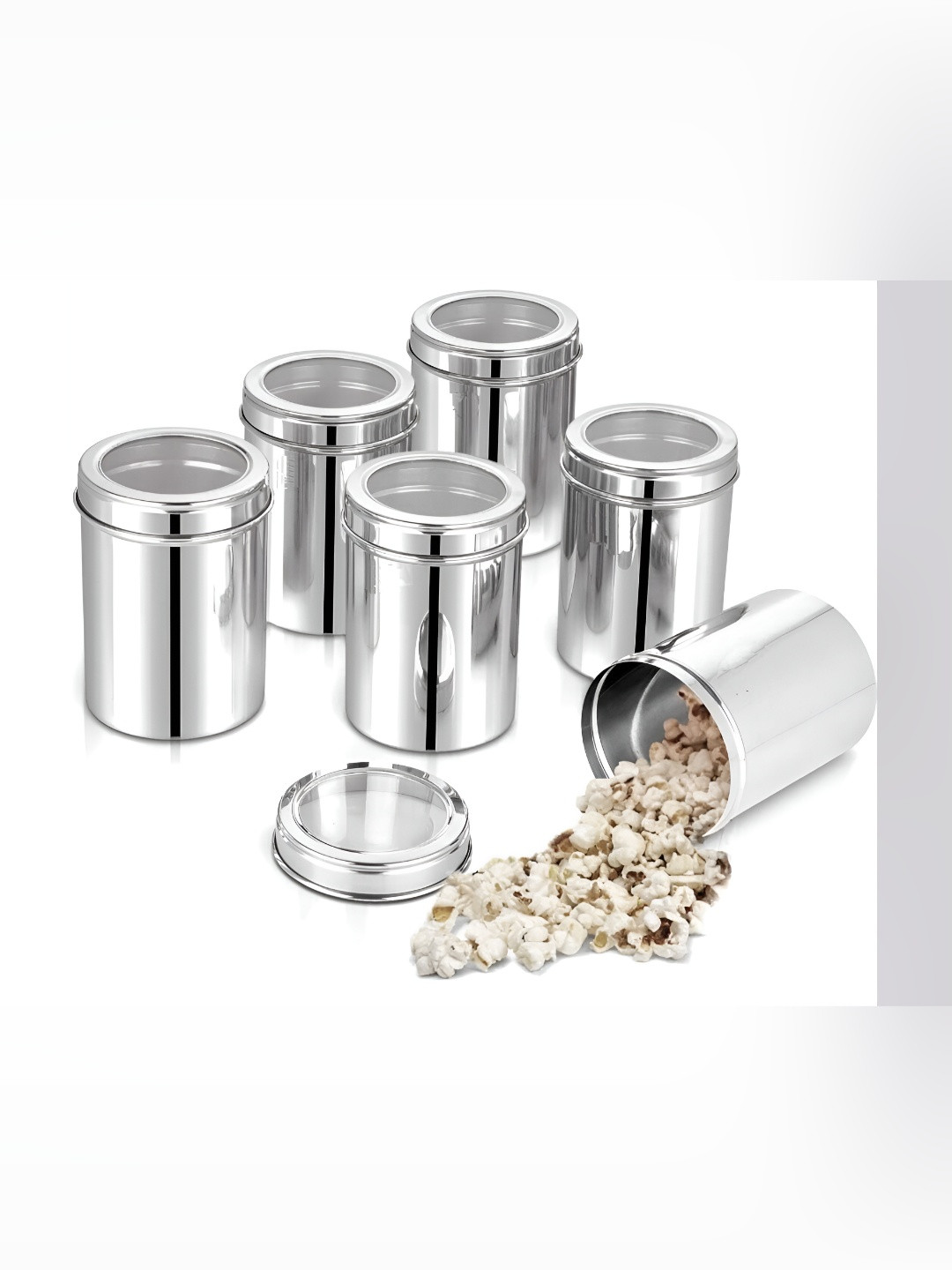 

STEEPLE Silver toned 6 Pieces Stainless Steel & Metal Spice Box