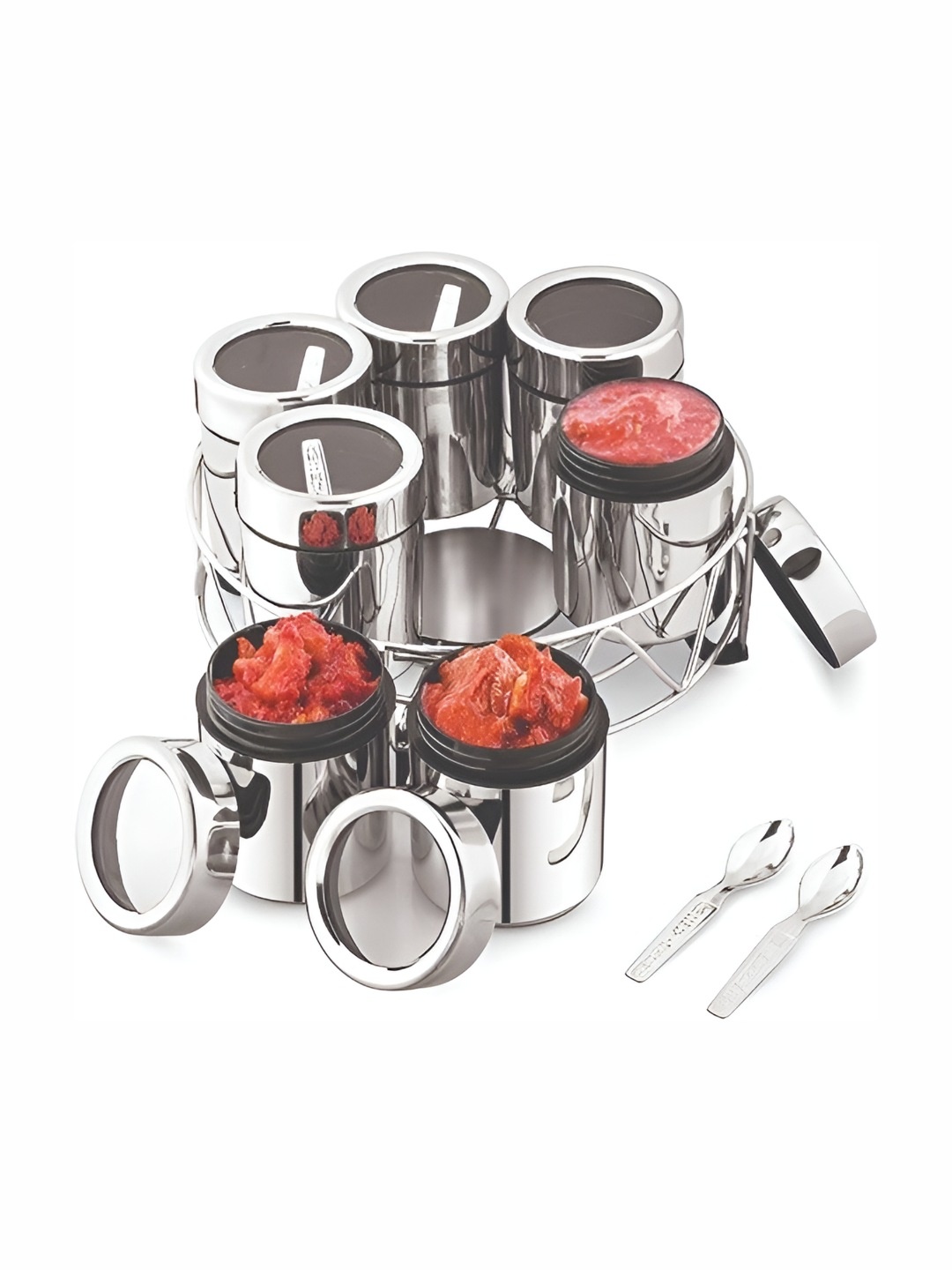 

STEEPLE Silver toned 7 Pieces Stainless Steel Spice Box Set 190ml