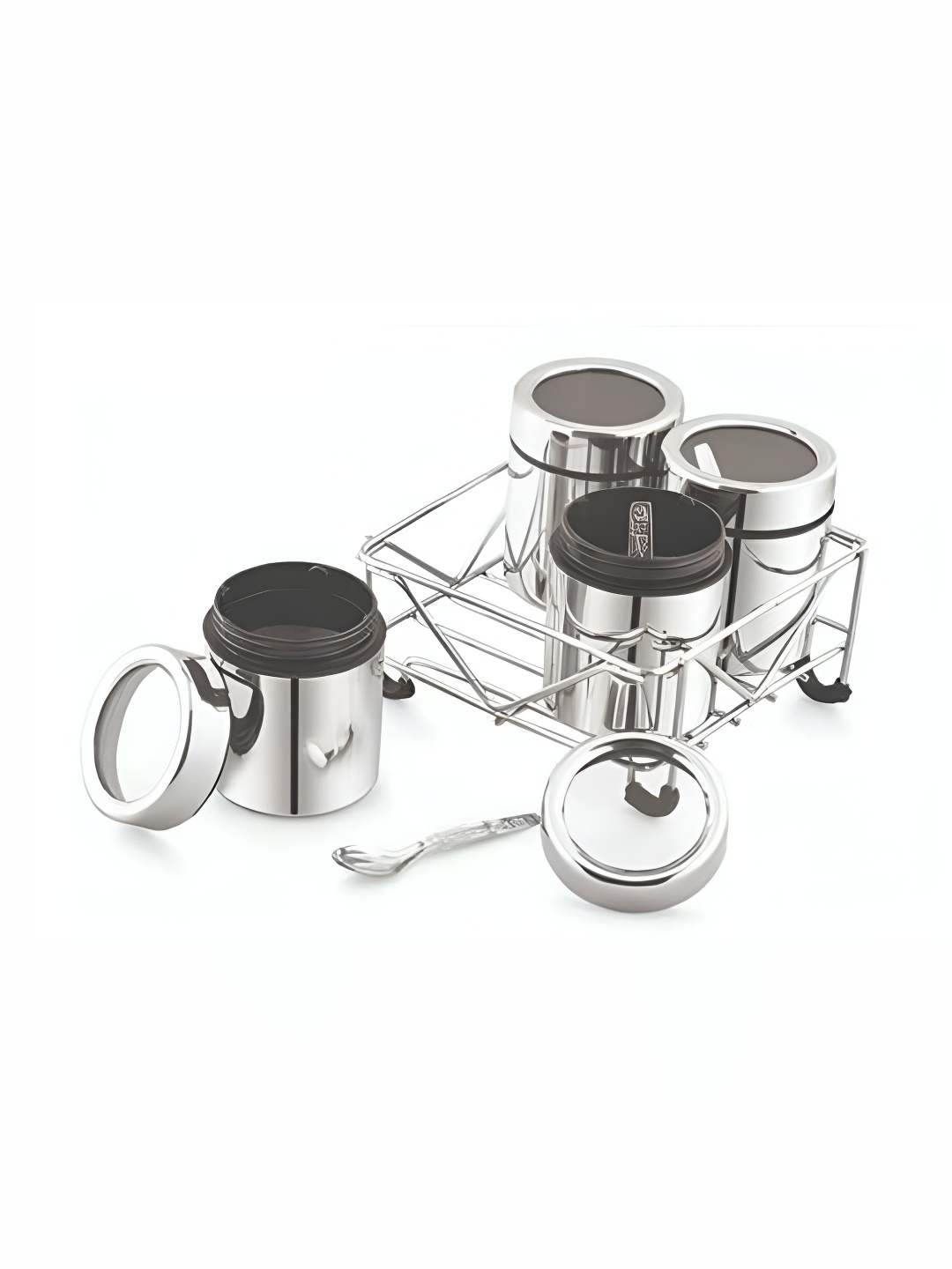 

STEEPLE Grey 4 Pieces Stainless Steel Spice Box Set With Stand