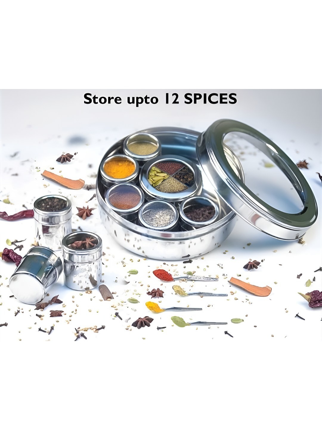 

STEEPLE Silver-Toned 12 Pieces Stainless Steel Spice Box 1.8l