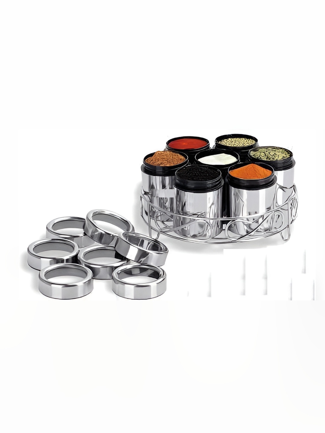 

STEEPLE Silver toned 7 Pieces Stainless Steel Spice Box