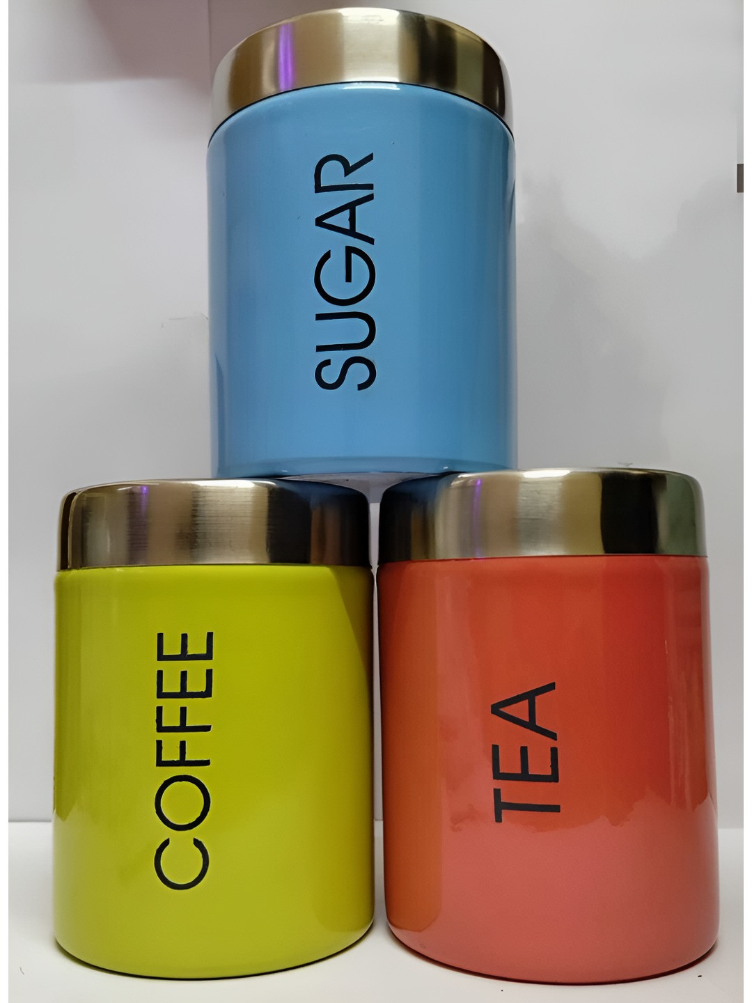 

STEEPLE Red & Blue 3 Pieces Stainless Steel Tea Coffee & Sugar Containers 800 ml Each