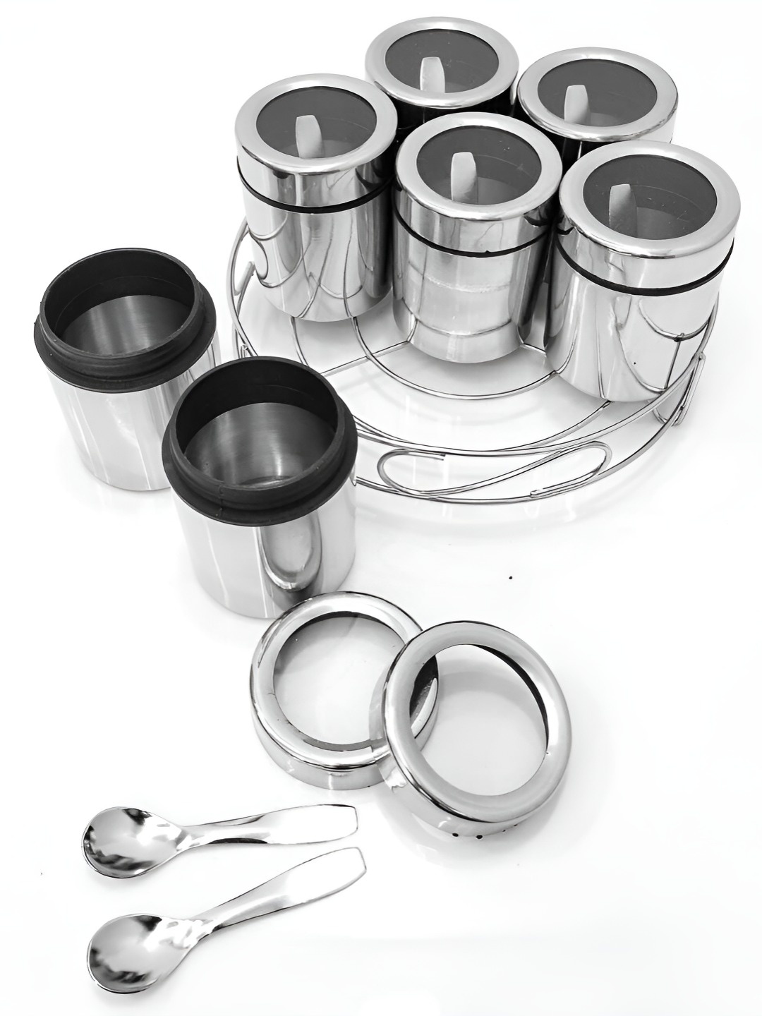 

STEEPLE Silver Toned 7 Pieces Containers With Stand 1.4 L Each