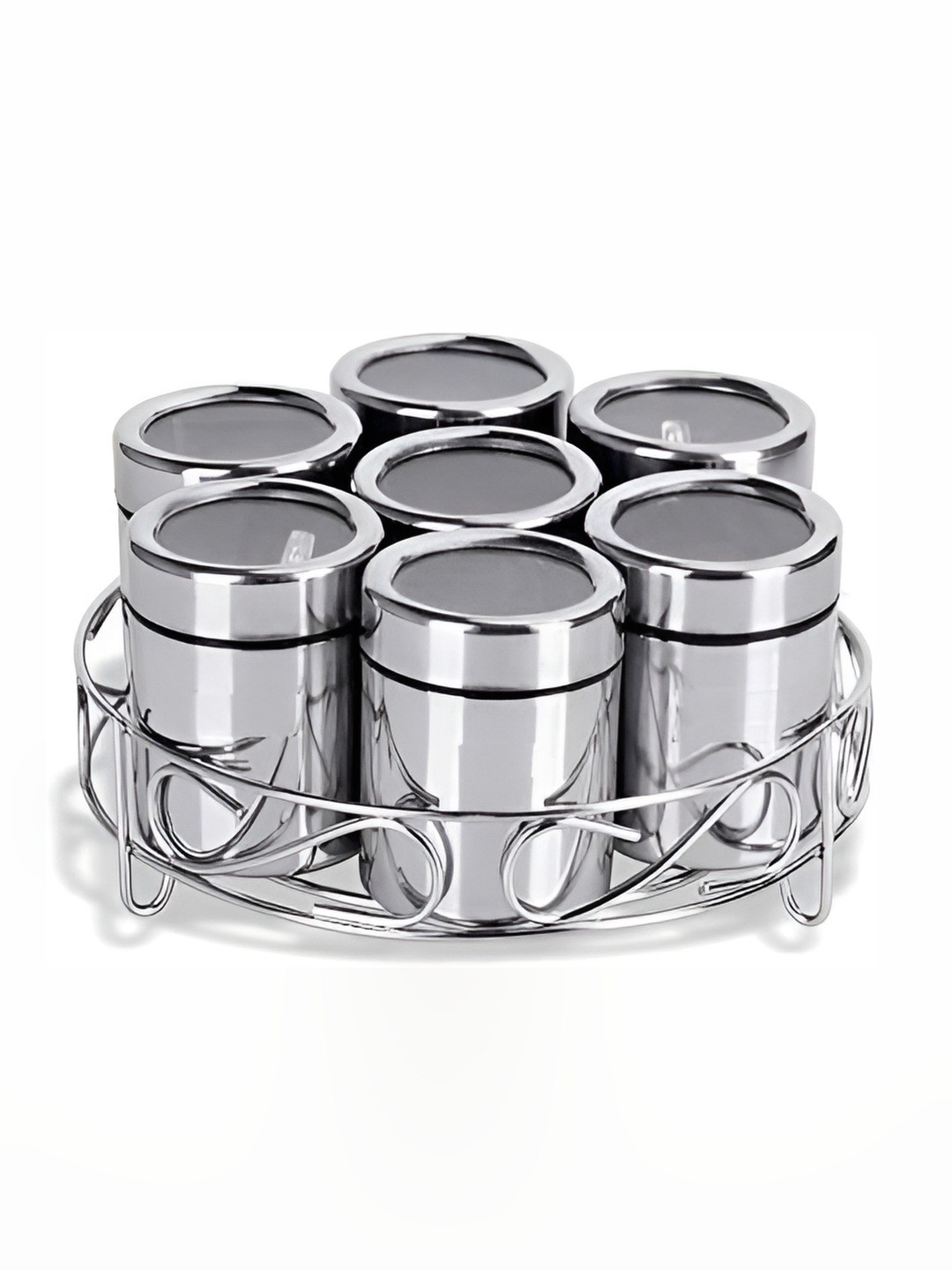 

STEEPLE Silver toned 7 Pieces Stainless Steel & Metal Spice Boxes