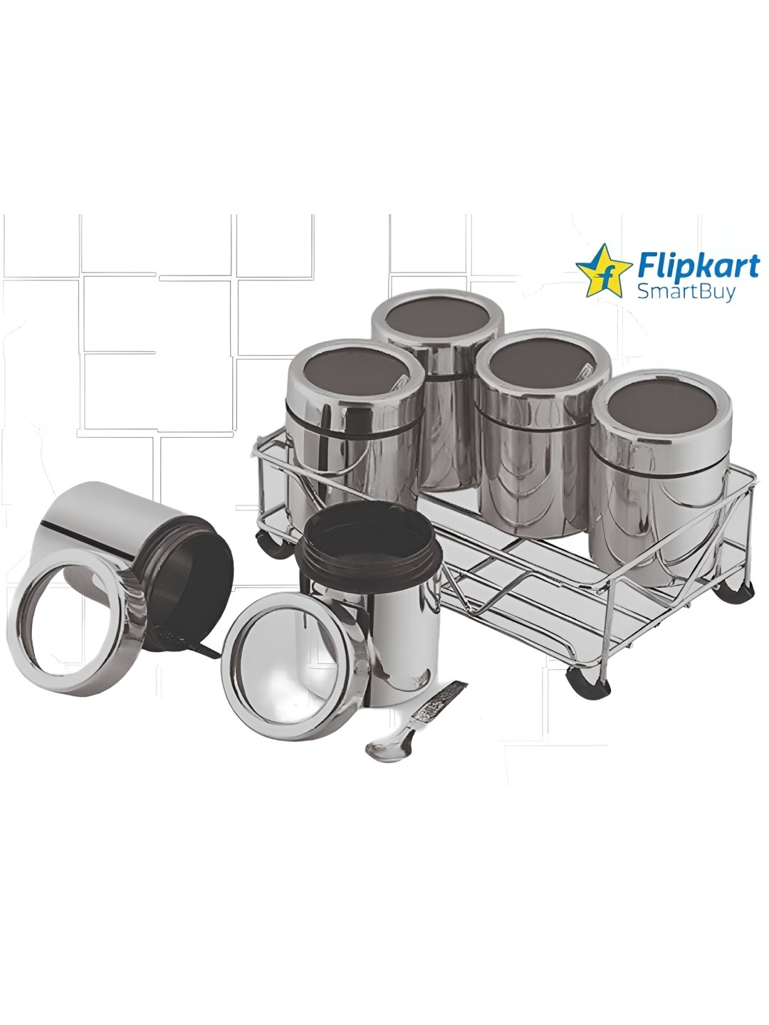 

STEEPLE Silver toned 6 Pieces Stainless Steel Spice Box Set