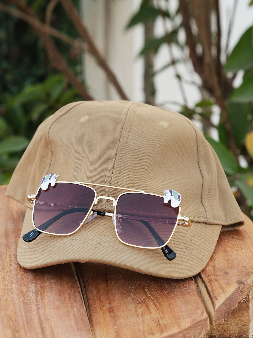

DukieKooky Kids UV Protected Lens Square Sunglasses with Caps, Purple