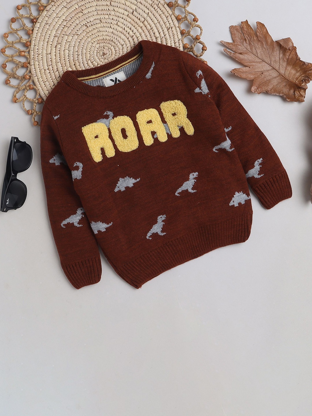 

Yellow Apple Boys Round Neck Long Sleeve Printed Sweater Pullover, Rust