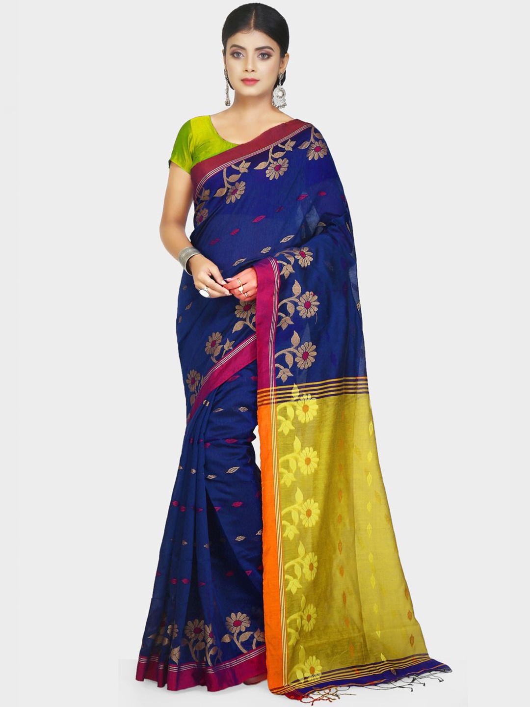 

Crochetin Floral Zari Saree, Navy blue