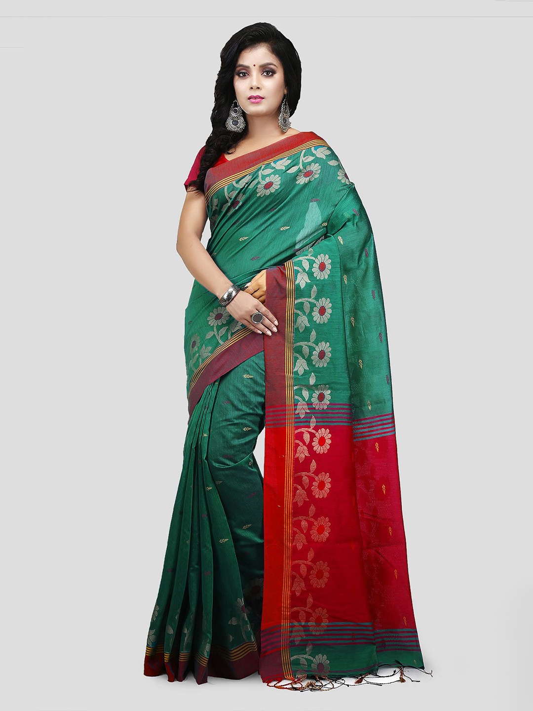 

Crochetin Woven Design Saree, Green