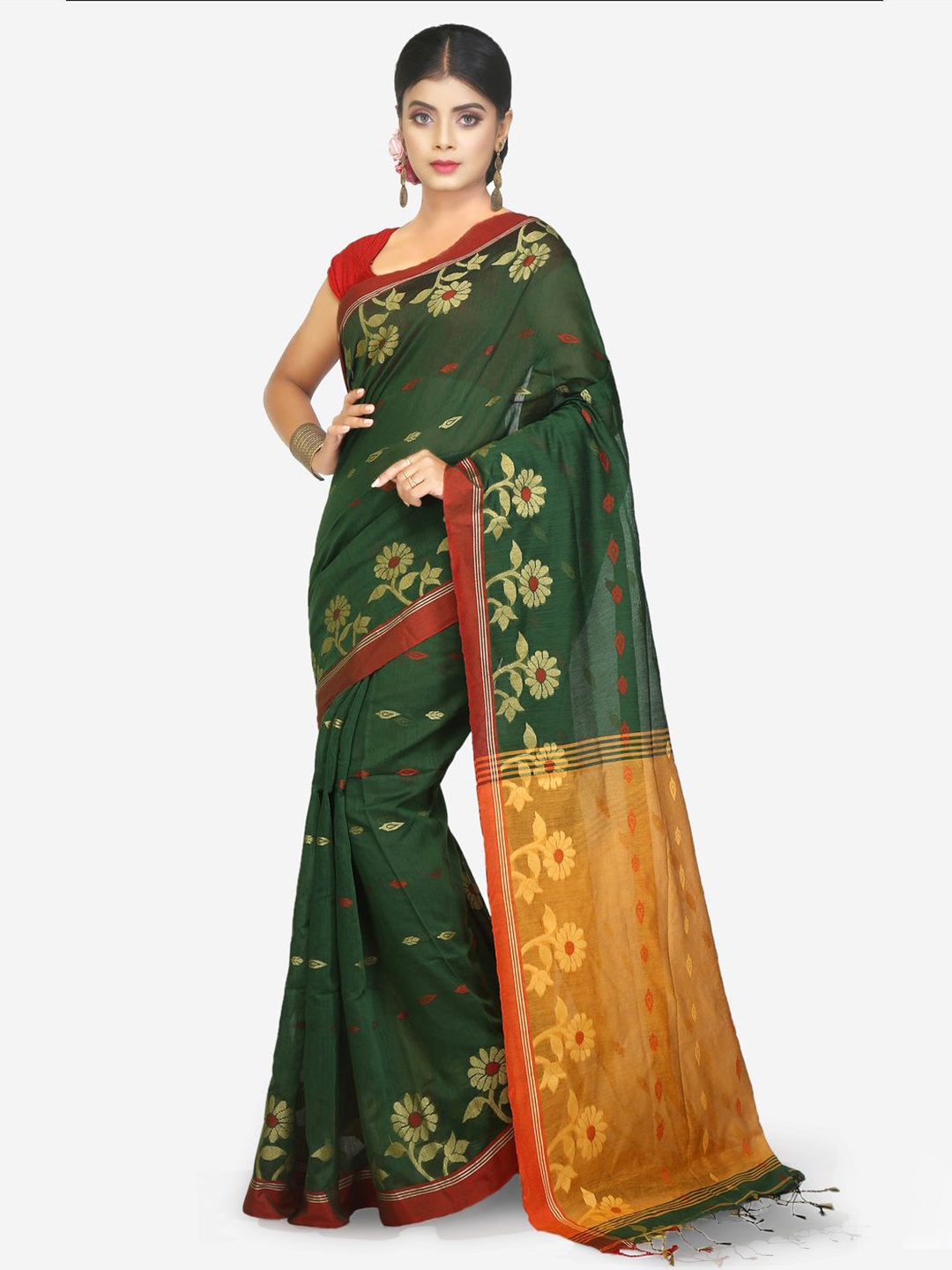 

Crochetin Woven Design Saree, Green