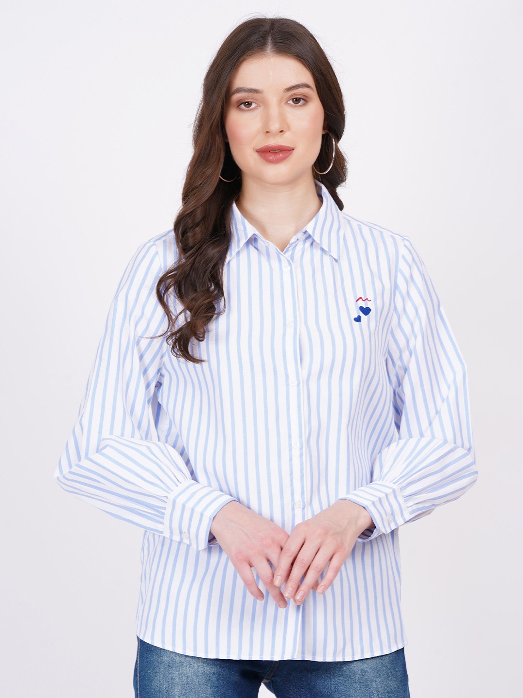 

MINGLAY Relaxed Fit Striped Spread Collar Long Sleeves Casual Shirt, White