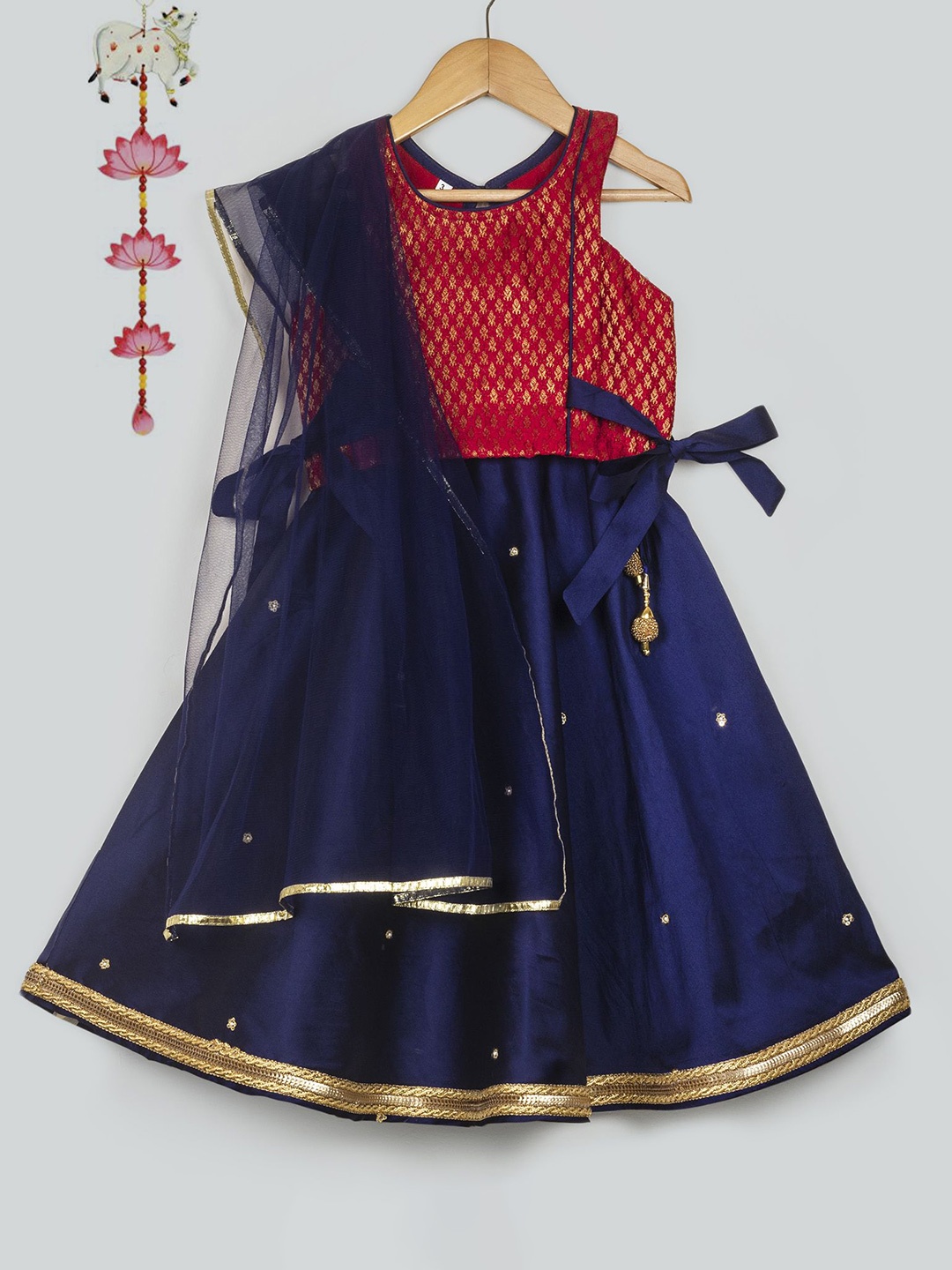 

Tangerine Closet Girls Ready to Wear Lehenga & Blouse With Dupatta, Navy blue