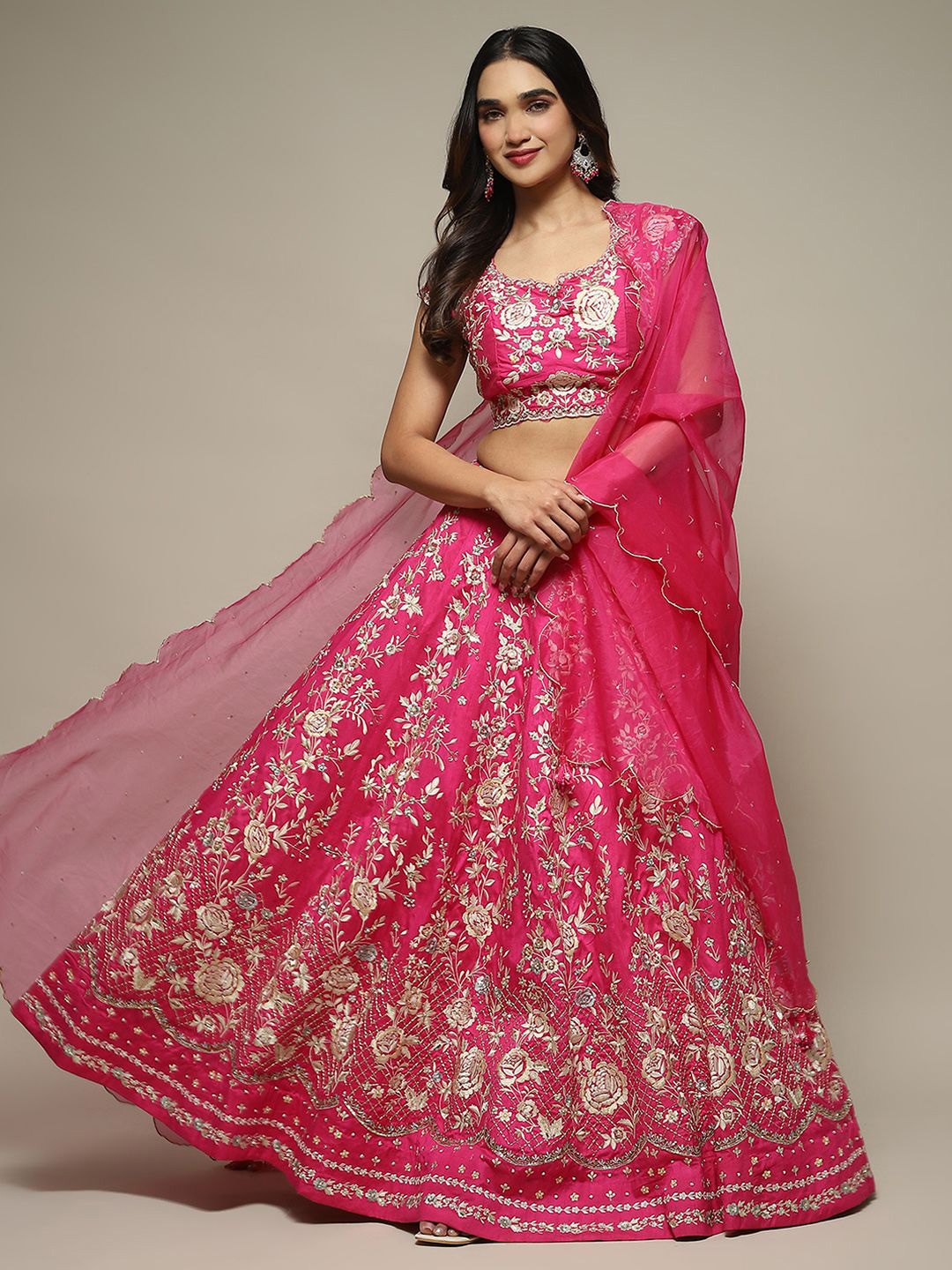 

Biba Embroidered Thread Work Ready to Wear Lehenga & Blouse With Dupatta, Fuchsia