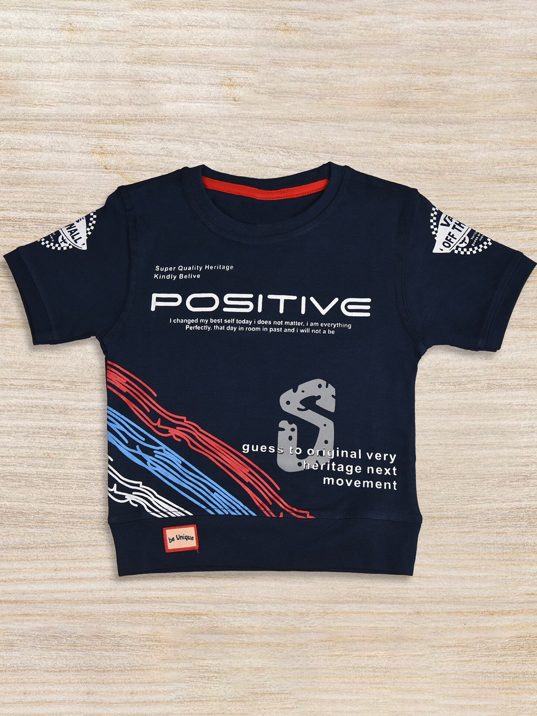 

BAESD Boys Typography Printed Pure Cotton T-shirt, Navy blue