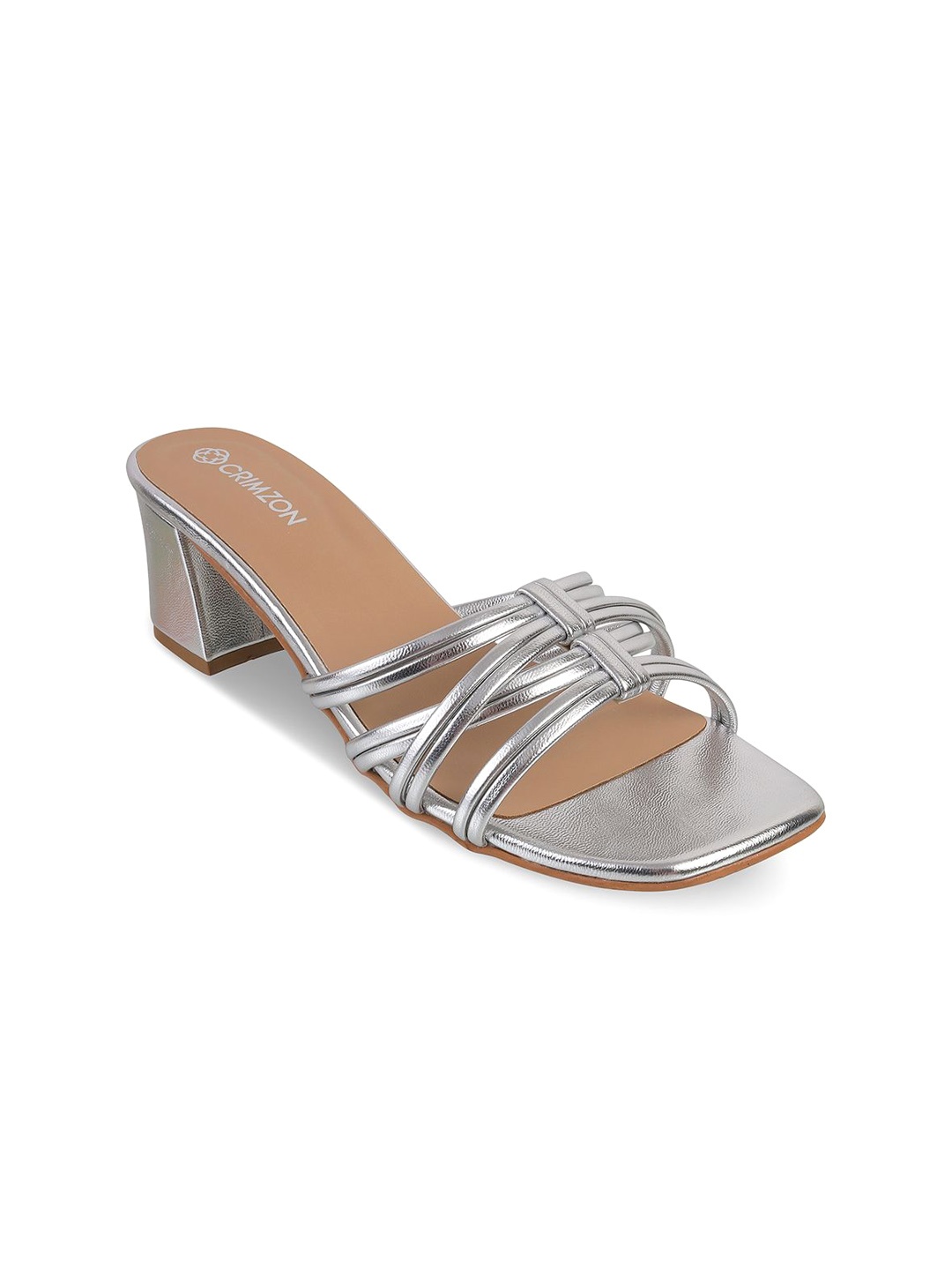 

CRIMZON Open Toe Block Heels, Silver