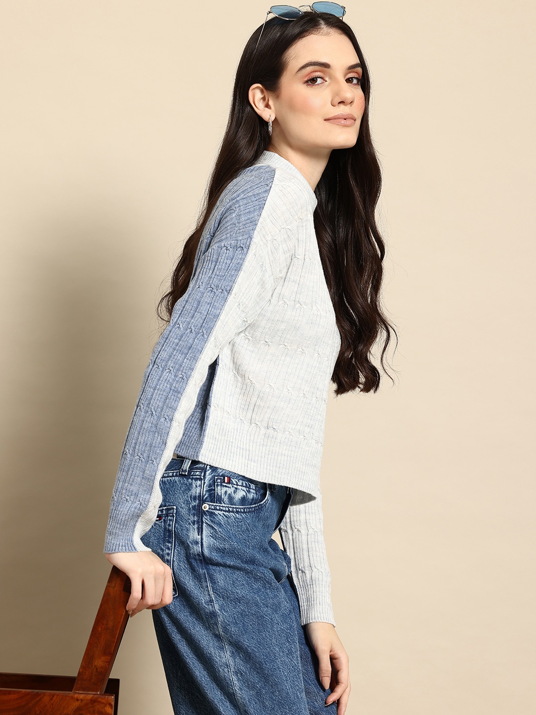 

Mast & Harbour Pure Acrylic Cable Knit Pullover, Grey