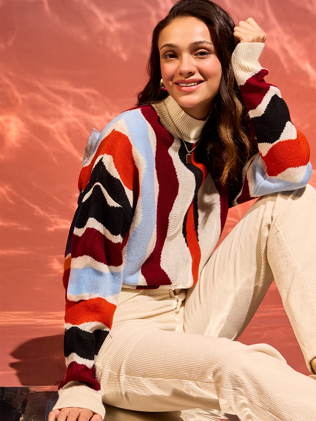 

Mast & Harbour Pure Acrylic Patterned Pullover, White
