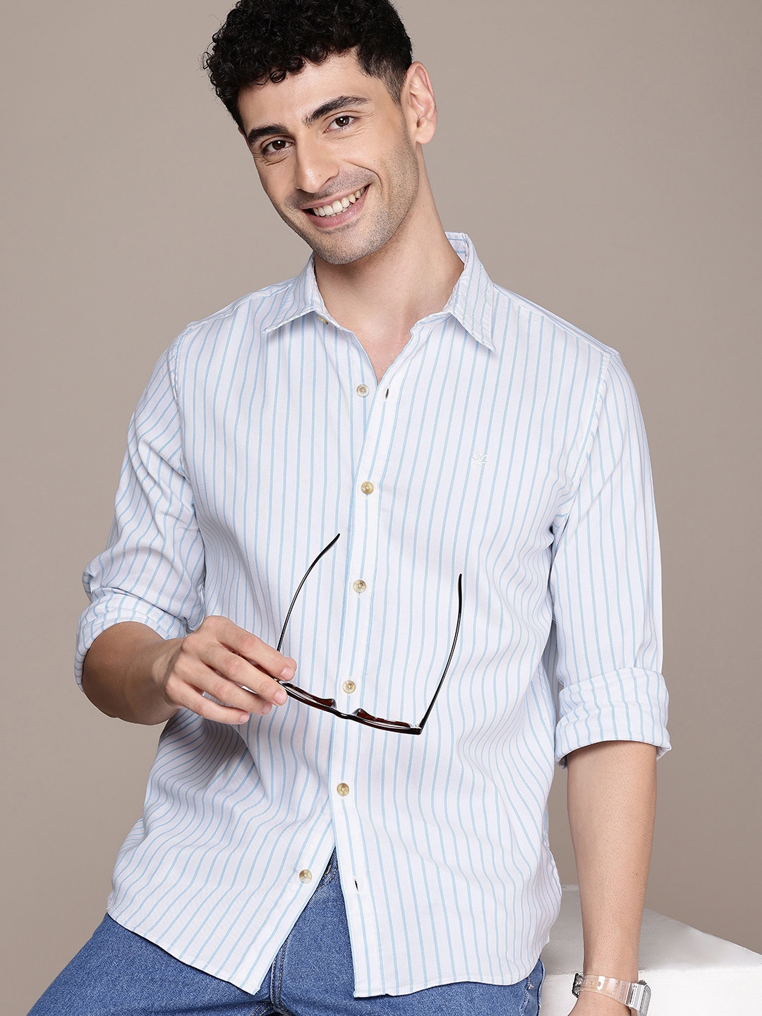 

WROGN Self Striped Casual Shirt, White