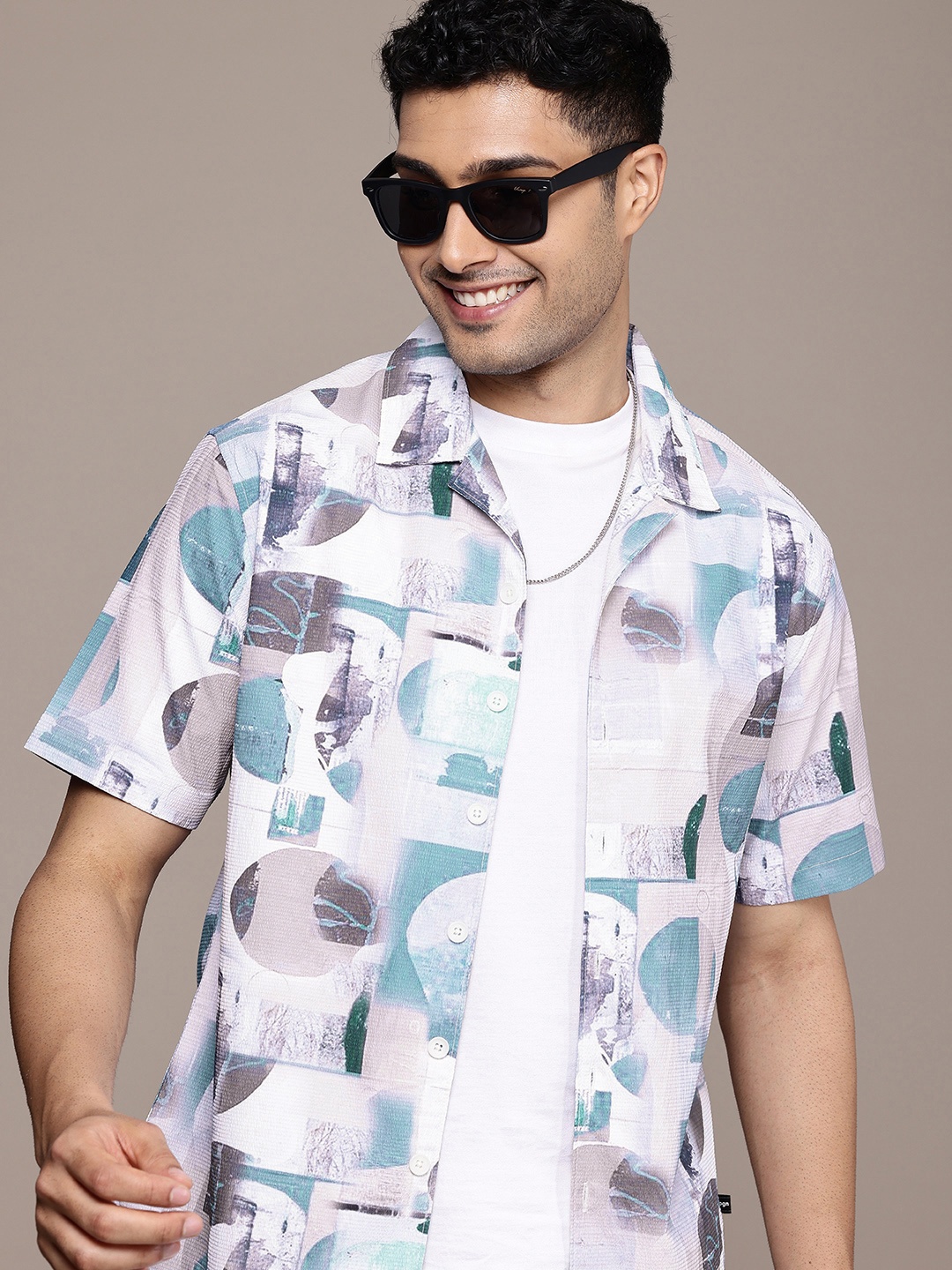 

WROGN Abstract Printed Resort Fit Casual Shirt, White