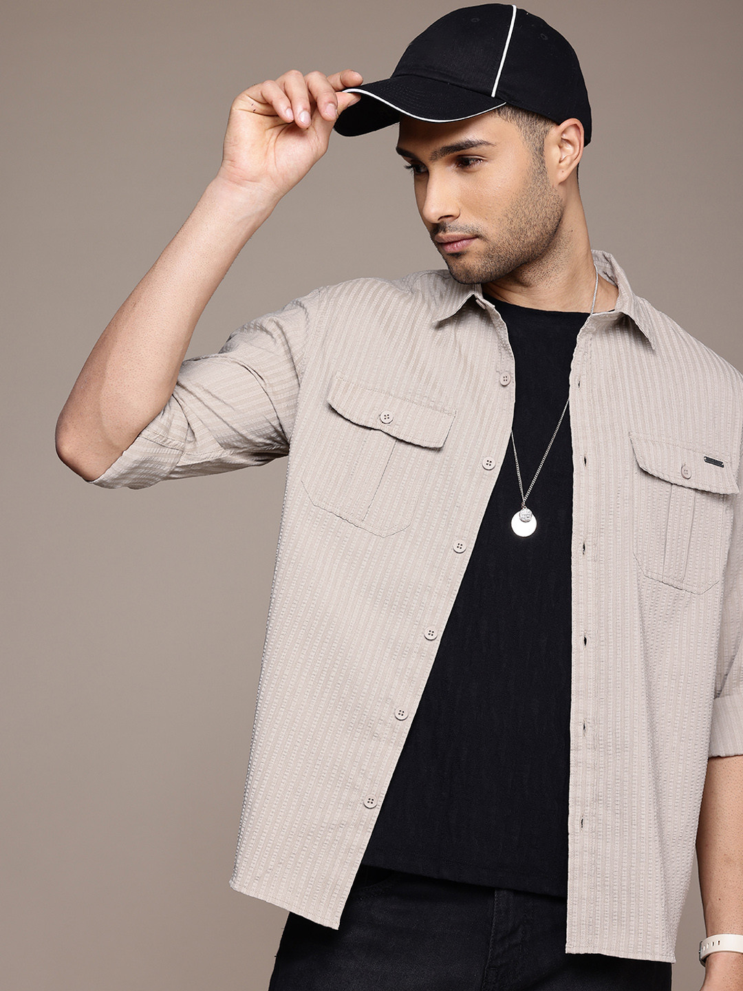 

WROGN Striped Comfort Fit Casual Shirt, Taupe