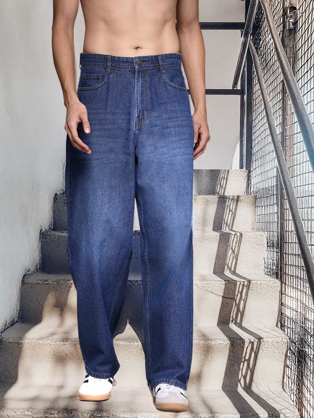 

The Roadster Life Co. Men Baggy Loose Fit Jeans, Blue