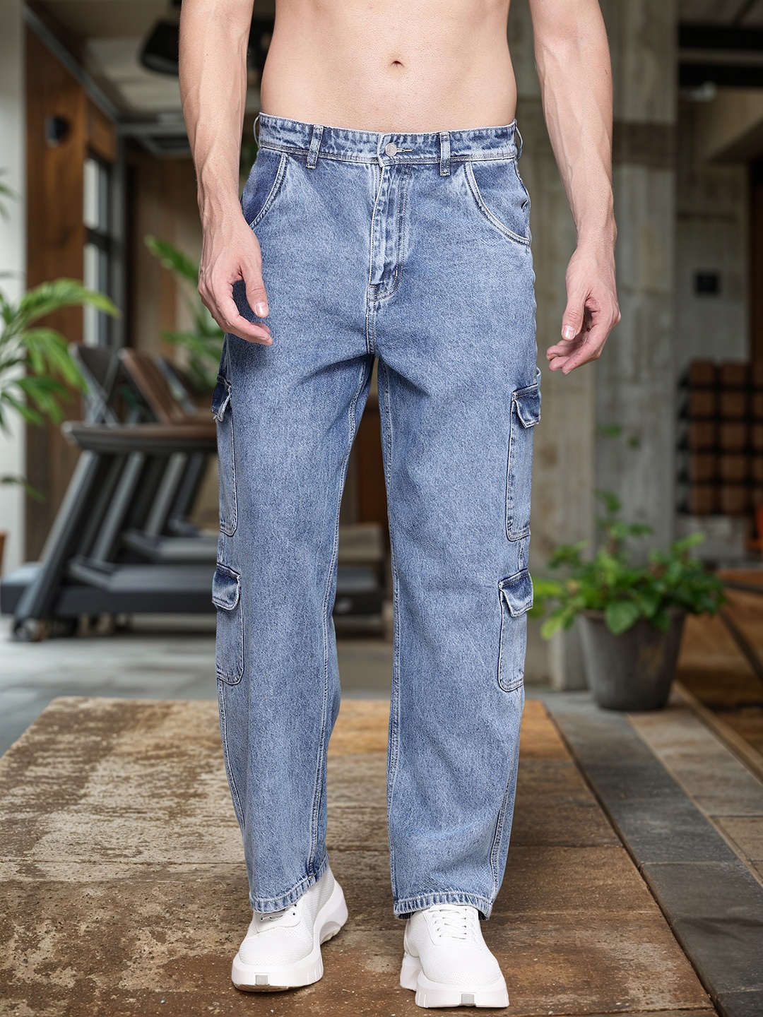 

The Roadster Life Co. Men Baggy Loose Fit Cargo Jeans, Blue
