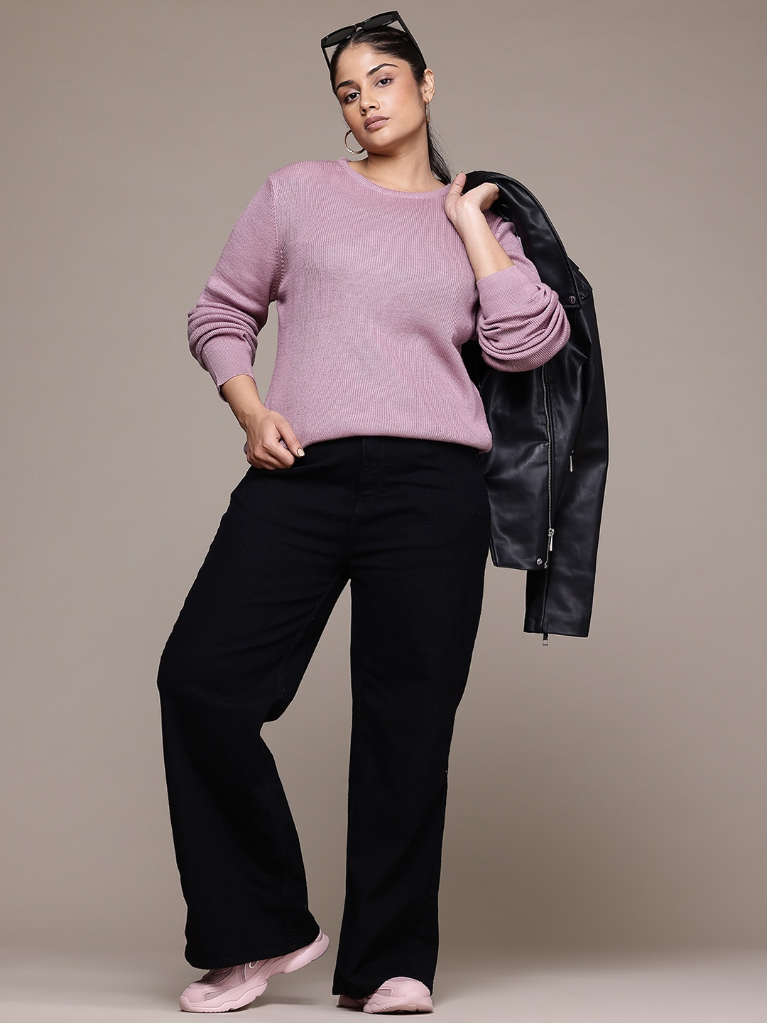 

The Roadster Lifestyle Co. Plus Size Acrylic Ribbed Sweater, Lavender