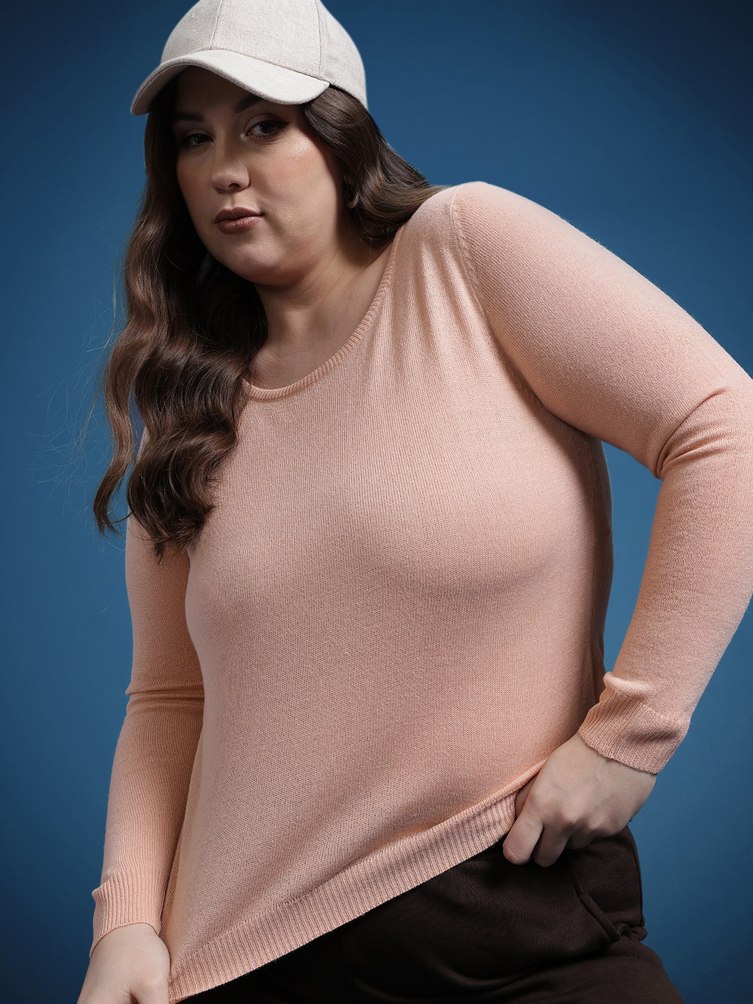 

The Roadster Life Co. Plus Size Round Neck Acrylic Pullover, Peach