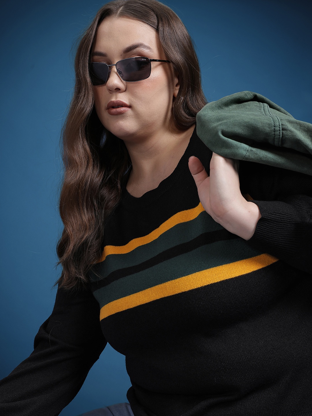 

The Roadster Life Co. Plus Size Striped Pullover, Green