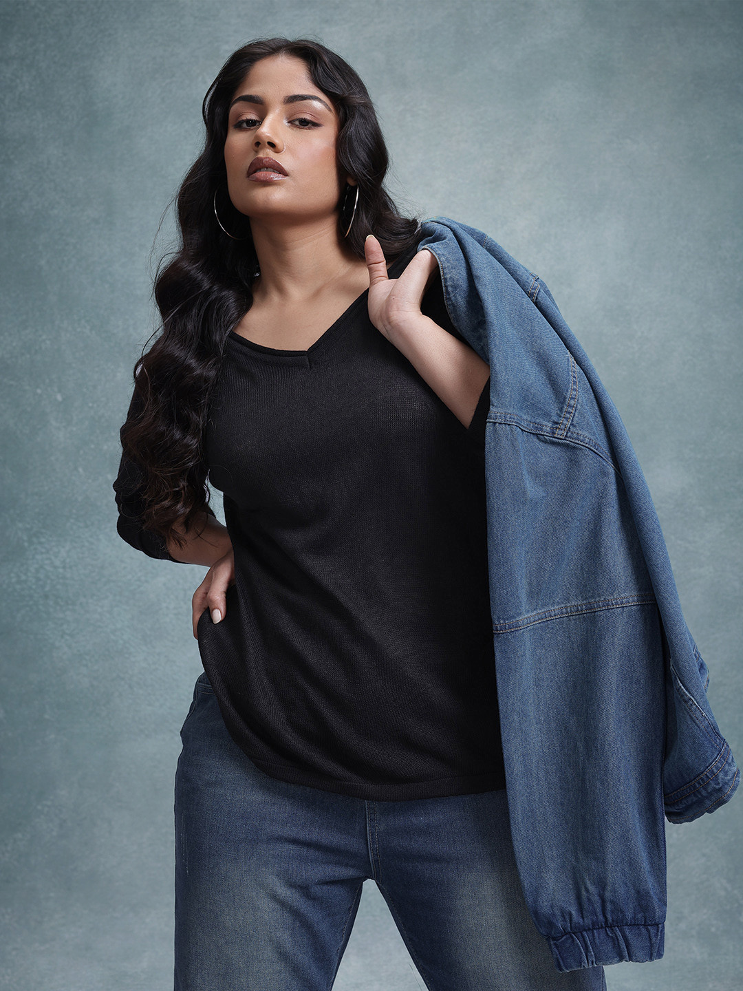 

The Roadster Life Co. Plus Size V-Neck Acrylic Pullover, Black