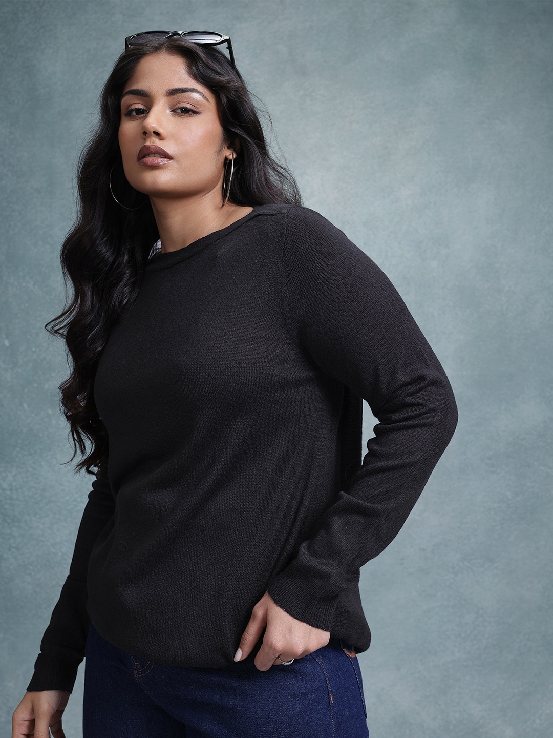 

The Roadster Life Co. Plus Size Boat Neck Acrylic Sweaters, Black