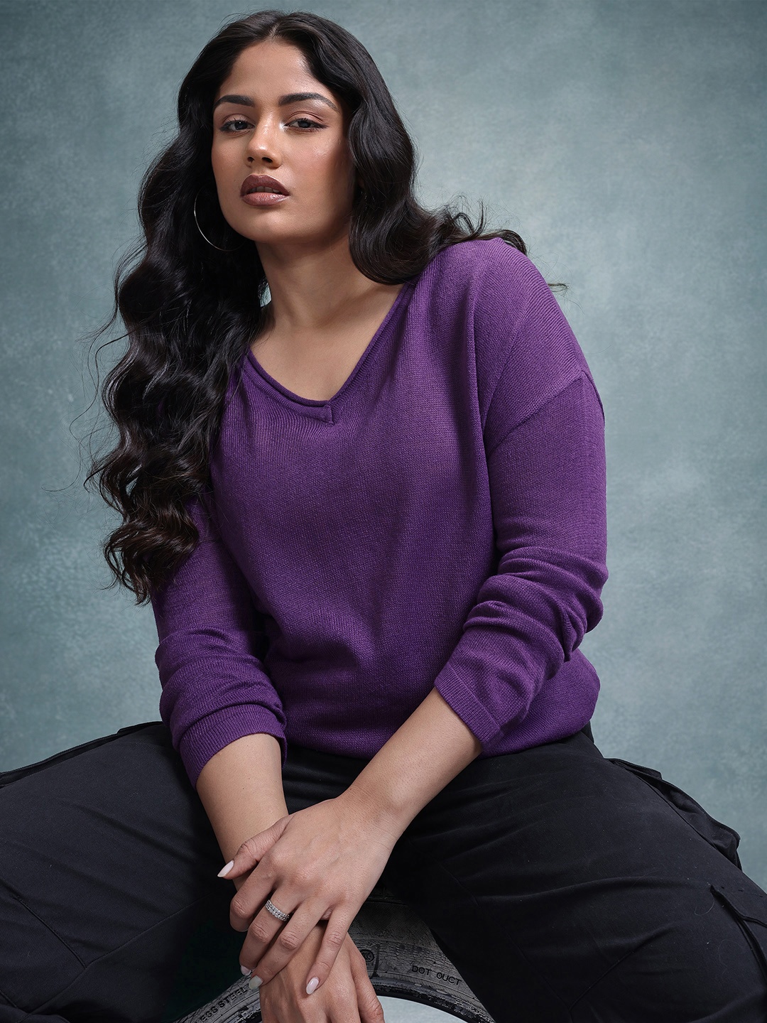

The Roadster Life Co. Plus Size V-Neck Acrylic Pullover, Purple