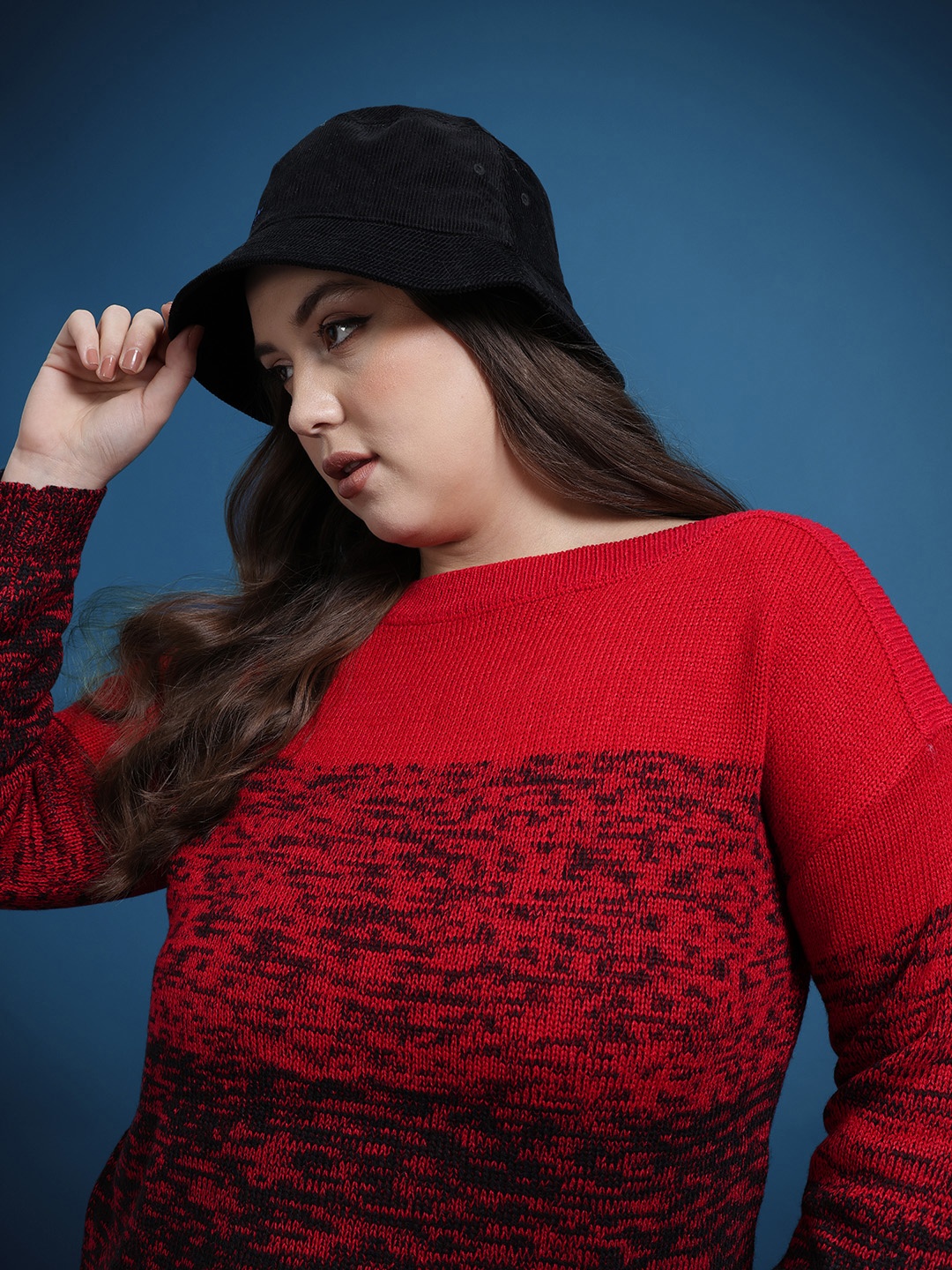 

The Roadster Life Co. Plus Size Colourblocked Acrylic Pullover, Red