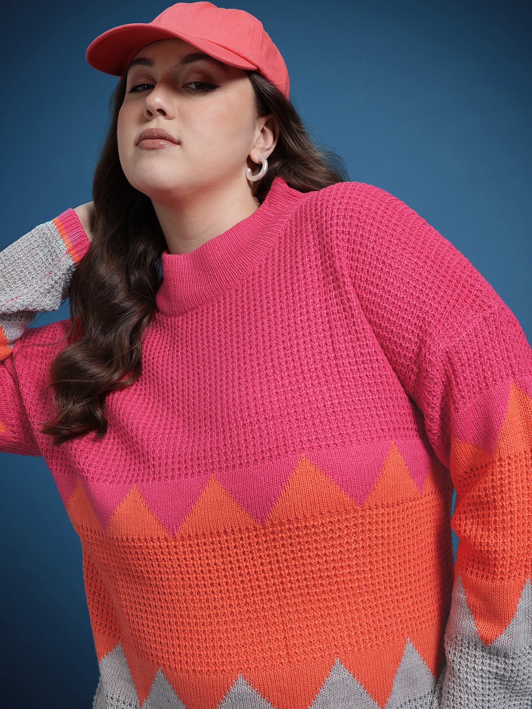 

The Roadster Life Co. Plus Size Colourblocked Acrylic Pullover, Pink