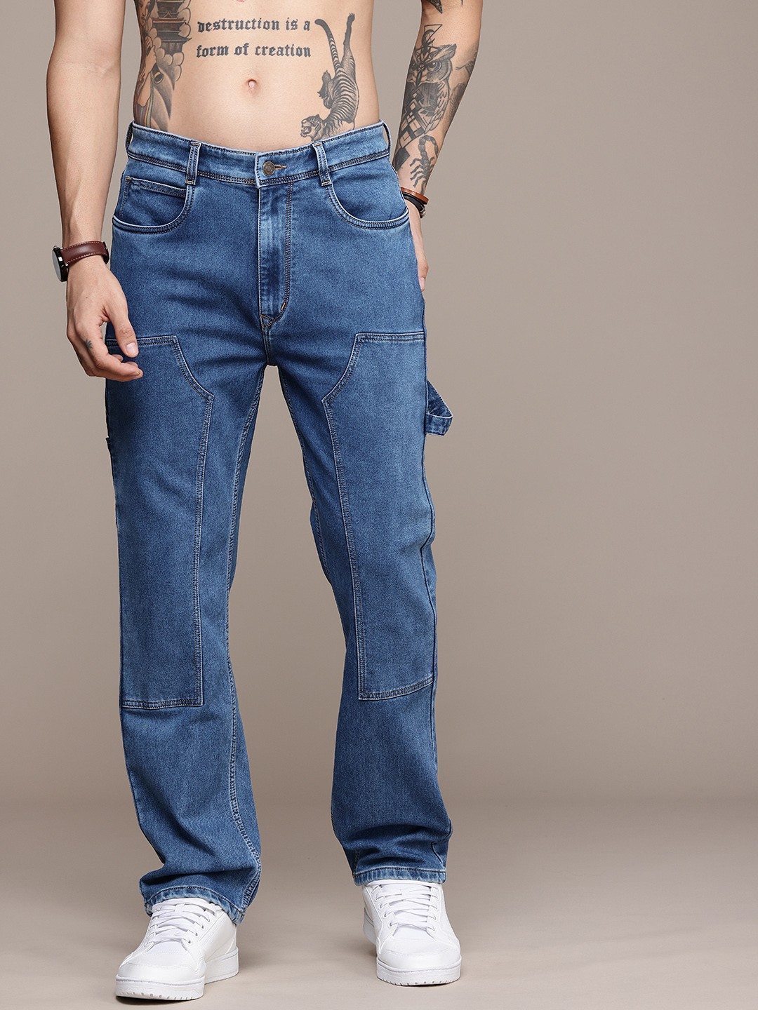 

The Roadster Life Co. Men Straight Carpenter Fit Light Fade Stretchable Jeans, Blue